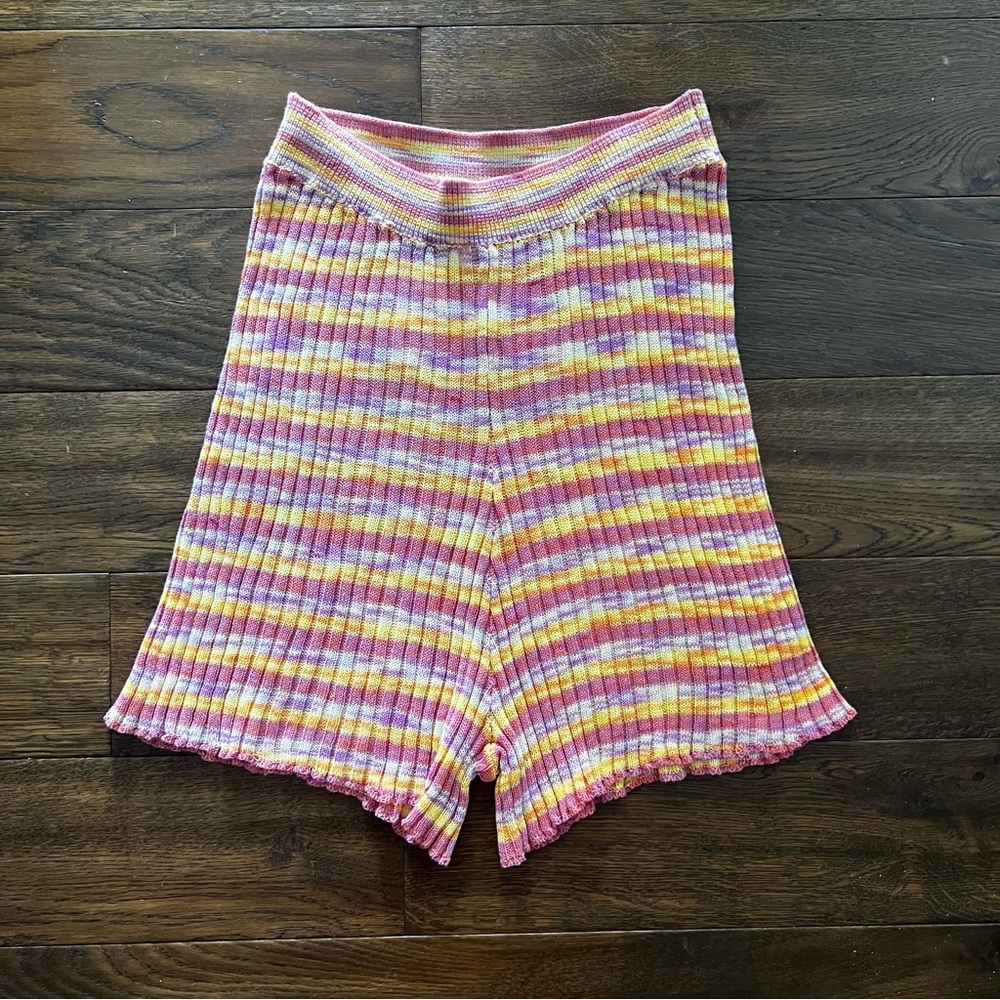 Free People High Waist Aquarius Striped Shorts - Pink and Yellow